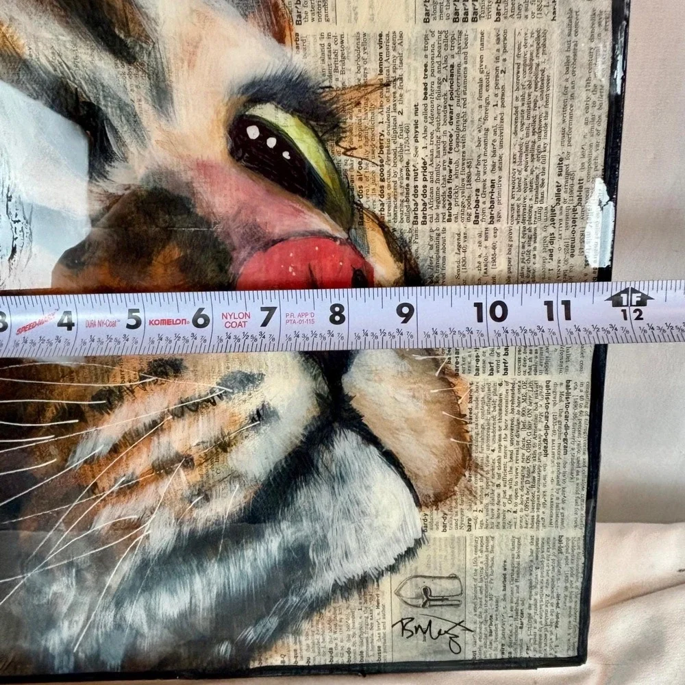 Cat Study Portrait Mixed Media Dictionary Paper Acrylic Resin Finish 12